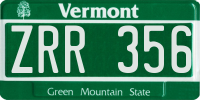 VT license plate ZRR356