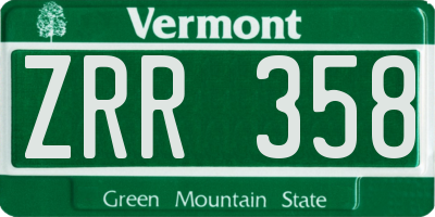 VT license plate ZRR358