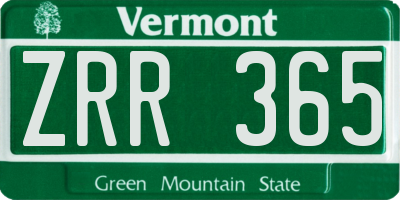 VT license plate ZRR365