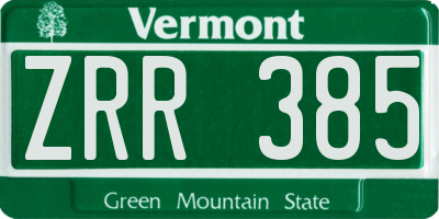 VT license plate ZRR385