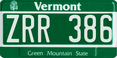VT license plate ZRR386