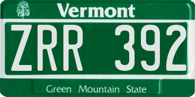 VT license plate ZRR392
