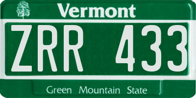 VT license plate ZRR433