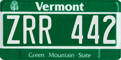VT license plate ZRR442