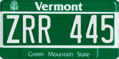 VT license plate ZRR445