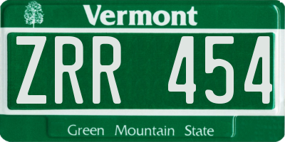 VT license plate ZRR454