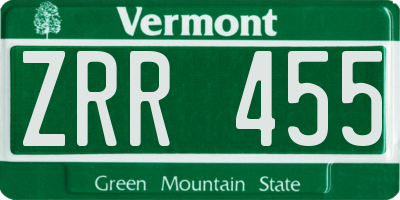 VT license plate ZRR455