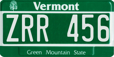 VT license plate ZRR456