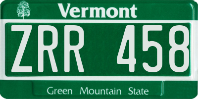 VT license plate ZRR458