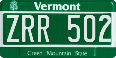 VT license plate ZRR502