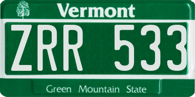 VT license plate ZRR533
