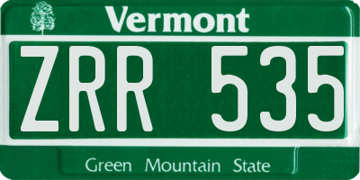 VT license plate ZRR535