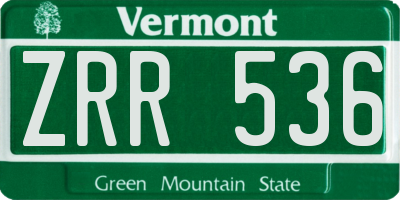 VT license plate ZRR536
