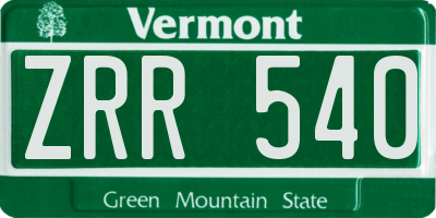 VT license plate ZRR540
