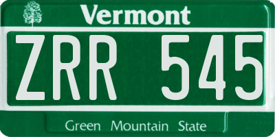 VT license plate ZRR545