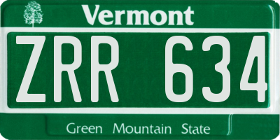 VT license plate ZRR634