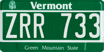 VT license plate ZRR733
