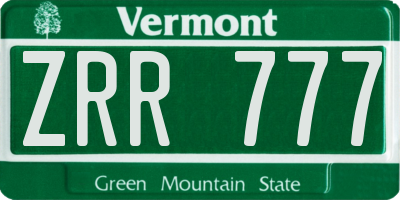 VT license plate ZRR777
