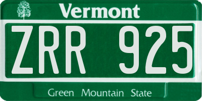 VT license plate ZRR925