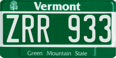 VT license plate ZRR933