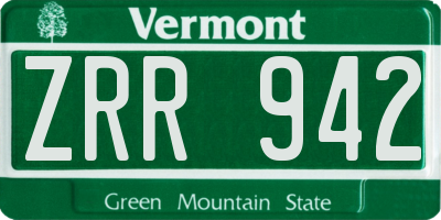 VT license plate ZRR942