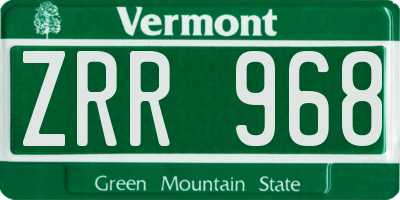 VT license plate ZRR968