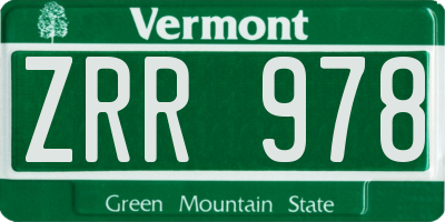 VT license plate ZRR978
