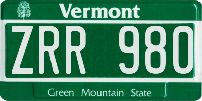 VT license plate ZRR980