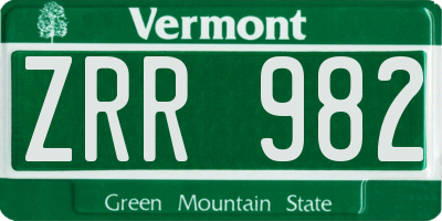 VT license plate ZRR982