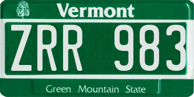 VT license plate ZRR983