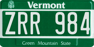 VT license plate ZRR984