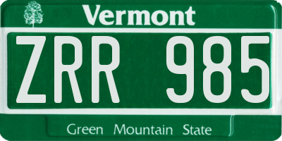 VT license plate ZRR985