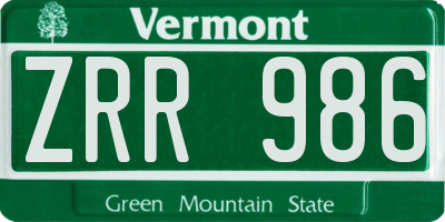 VT license plate ZRR986