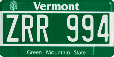 VT license plate ZRR994