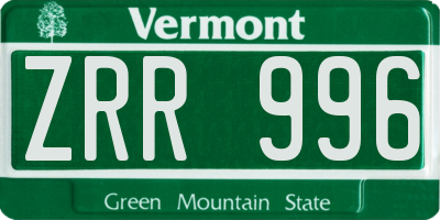 VT license plate ZRR996