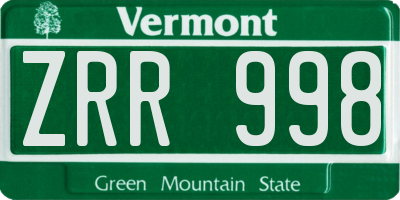 VT license plate ZRR998