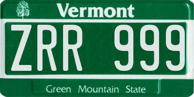 VT license plate ZRR999