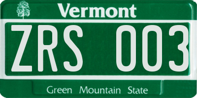VT license plate ZRS003