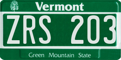 VT license plate ZRS203