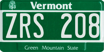 VT license plate ZRS208