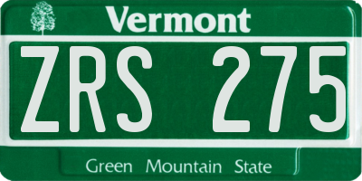VT license plate ZRS275
