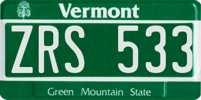 VT license plate ZRS533