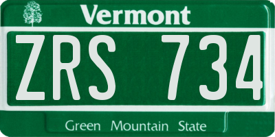 VT license plate ZRS734