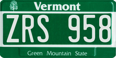 VT license plate ZRS958