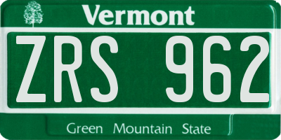 VT license plate ZRS962