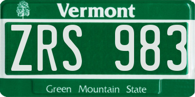 VT license plate ZRS983