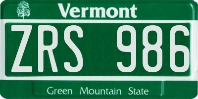 VT license plate ZRS986