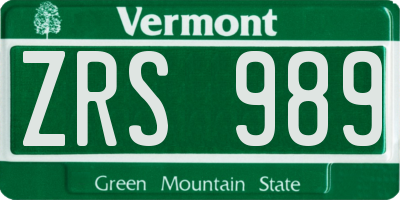 VT license plate ZRS989