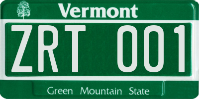 VT license plate ZRT001