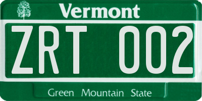VT license plate ZRT002
